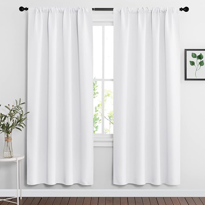 RYB HOME Curtains for Bedroom Living Room Nursery Office 63 inches Long | Thermal Insulated, Privacy Protection, Rod Pocket, Drapes for Office Home Theater, W42 x L63, Pure White, 2 Panels by RYBHOME