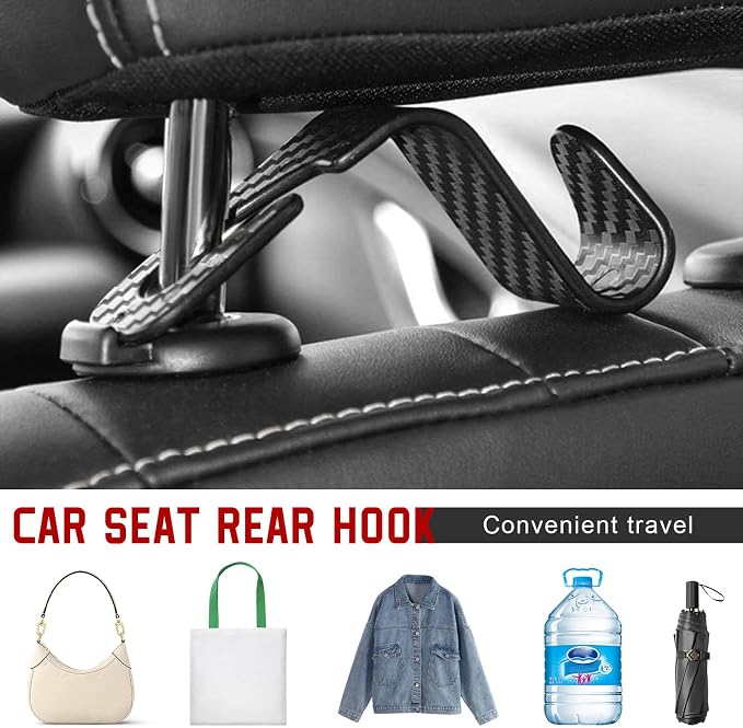 4 PCS Car Seat Headrest Hook, S Type Auto Rear Seat Hanger Holders Backpack Storage Hooks, Universal Vehicle Storage Organizers for Wallet Purse Bag Cloth Umbrella (Red) - Image 4