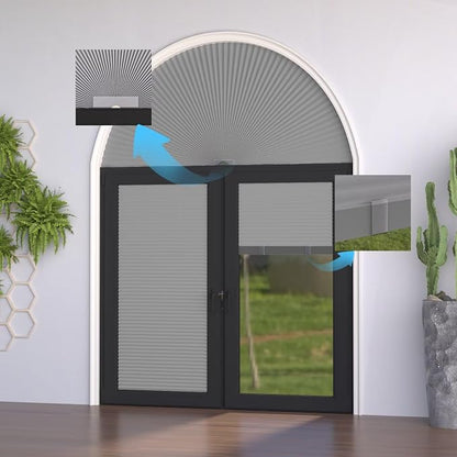 Myshade Arch Window Shades Half Circle Blackout Cellular Shades Cordless No Drill Blinds for Windows Half Moon Honeycomb Fabric No Tools Room Darkening Shades Easy Install (2PCS Grey 24" W X 12" H) - Image 5