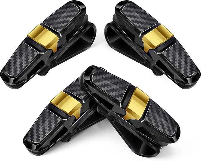 Boao 4 Pack Sunglasses Holder Car Visor Clip,Gold | Double-ended Design for Glasses and Tickets, 180 Degree Rotational Mount, Fits Sun Visors, Keeps Eyewear Accessible by Boao