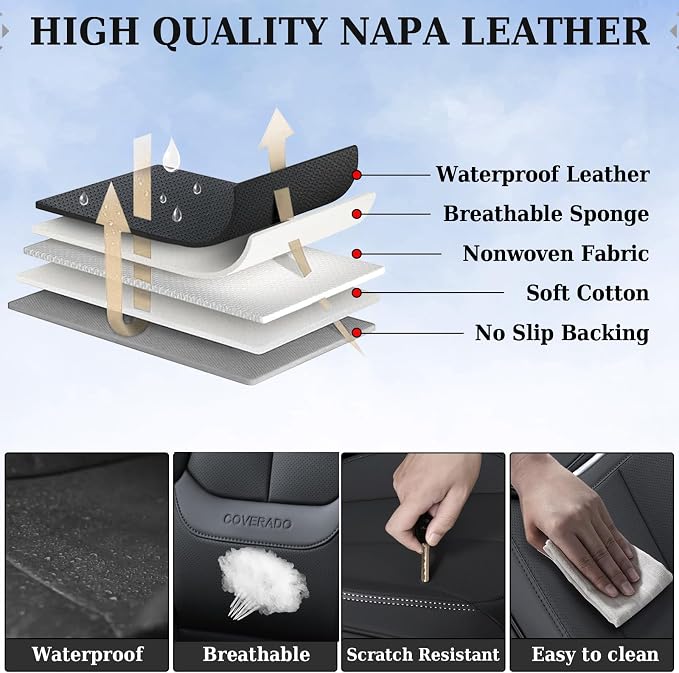 Coverado Car Seat Covers, Seat Covers for Cars, Waterproof Leather Auto Seat Protectors, Leather Car Seat Cushion, Car Interiors Accessories Universal Fit for Most Cars - Image 5