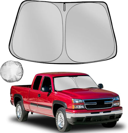 Windshield Sun Shade for 1999-2006 Che-vrolet/Chevy Silverado | Foldable Sun Sunshade for Car Front Window Blocks UV Rays and Heat Automotive Interior Protector Custom Fit Accessories by Fonowka