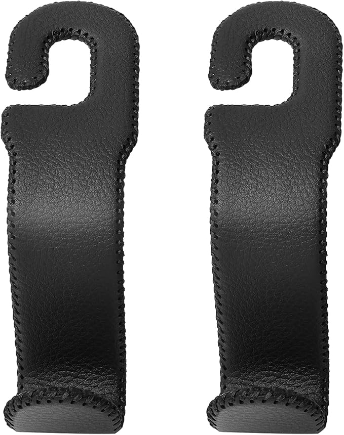 AMVOYOA Leather Car Seat Hooks - U-Shaped Purse Holder for Car, Fully Leather-Wrapped Headrest Hooks for Purses, Bags & Coats, Durable Seat Back Organizer for Travel & Daily Use (Black, 2 Pack) by AMVOYOA