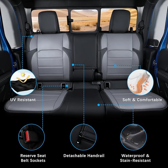 Custom Fit Car Seat Covers Full Set for 2020-2026 Jeep Gladiator | Premium Faux Leather, Waterproof, Scratch Resistant, Airbag Compatible, Not for Front Power Seats - Image 4