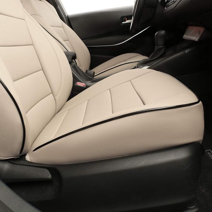 EKR Car Challenger Seat Covers 2015-2023,Leatherette Full Set | Custom Fit for Dodge Challenger 2015 2016 2017 2018 2019 2020 2021 2022 2023 -Faux Leather(Beige) - Image 2