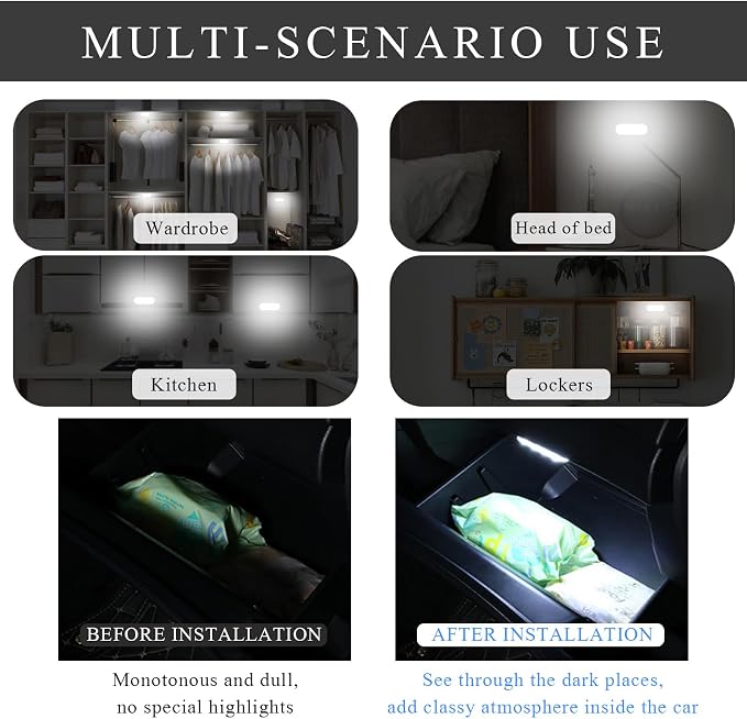 Wevdn 2 PCS Car LED Lights Interior Wireless, Magnetic Car Ambient Lighting with 6 Bright LED Lamp Beads, Portable USB Rechargeable Vehicle Interior Led Night Light for Car (Ice Blue) - Image 6