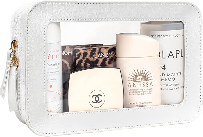 Clear Sunscreen Makeup Bags Pouch, TSA Approved Toiletry Bag with Zipper, Portable Make Up Organizer Traveling Compact Car Bag for Beach Essentials(Clear-White) by LETGO
