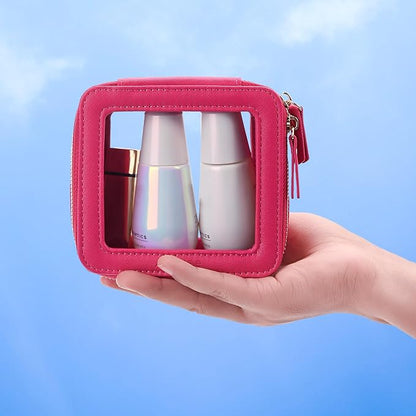 Aveniee Mini Clear Makeup Bag, Small Cosmetic Bags Travel Toiletry Pouch Organizer, TSA Approved Make up Case with Zipper, Car Bag for Essentials,Hotpink - Image 2