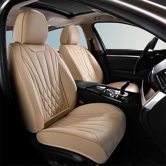 FLORICH Front Car Seat Covers, Leather Automotive Seat Covers for Cars, Airbag Compatible, Waterproof&Breathable, Luxury Car Seat Covers Fit Most Vehicles - Beige by FLORICH