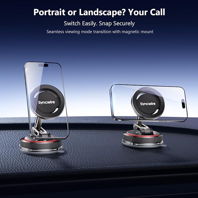 SYNCWIRE for MagSafe Car Mount [3-Axis] Nano Adhesive Gel + Strong Suction Cup Magnetic Phone Holder for Dashboard & Windshield, 360° Adjustable for iPhone 17 16 15 14 13 12, Samsung, Matte Black - Image 8