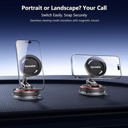 SYNCWIRE for MagSafe Car Mount [3-Axis] Nano Adhesive Gel + Strong Suction Cup Magnetic Phone Holder for Dashboard & Windshield, 360° Adjustable for iPhone 17 16 15 14 13 12, Samsung, Matte Black - Image 8