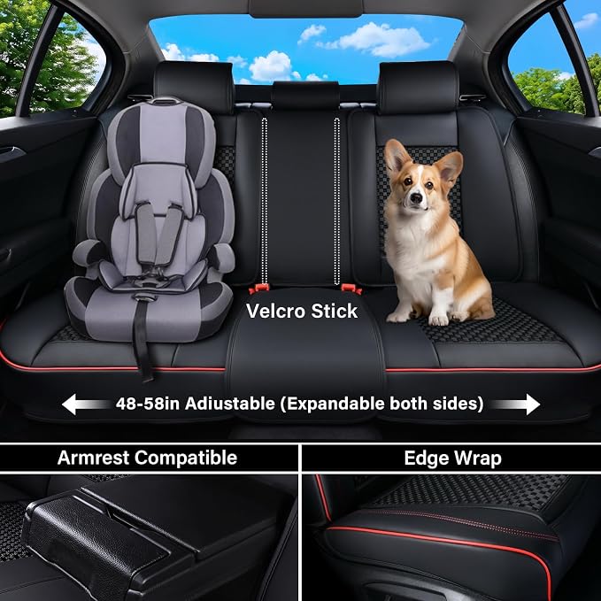Coverado Leather Seat Covers for Car, Waterproof Car Seat Covers Full Set, 2 in 1 Conversions Car Seat Cover Protector Car Accessories Universal Fit for Most Cars SUVs and Trucks (Black&Red) - Image 4