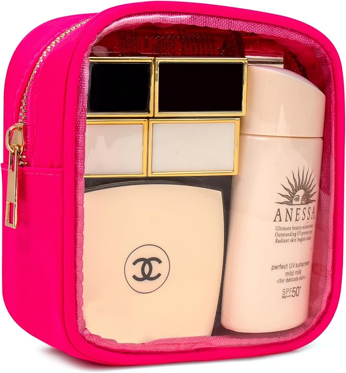 LETGO Small Clear Makeup Bag for Purse Small Cosmetic Bag Travel Size Toiletry Bags Cute Travel Makeup Bag,Coin Purse,Car Asscessories Organizer Storage Travel Essentials for Women Girls(Clear-Rose) by LETGO