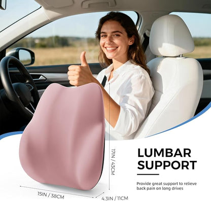 BEBAS Ergonomic Lumbar Support Pillow for Car, Memory Foam Car Back Cushion | Comfort Lumbar Pillow for Back Pain Relief, Breathable Washable Cover, Fits for Driving, Office, Wheelchair, Pink - Image 2