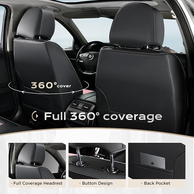 Coverado Nappa Leather Car Seat Covers Front Set, Luxury Waterproof Seat Protectors, Airbag Compatible Anti‑Slip Auto Seat Covers, Universal Fit for Most Cars SUVs Trucks Pickup Vehicles - Image 4