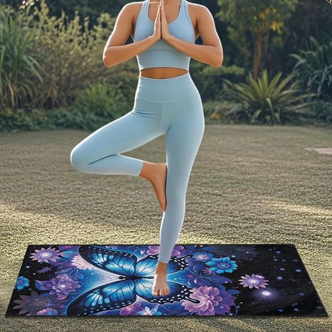 Blue Butterfly Flower Towel Seat Covers for Cars Front Seat Only Sweat Auto Interior Seat Protector Butterfly Print Car Seat Cover Towel for Yoga Mat Universal Automotive Seat Cushion Pads - Image 4