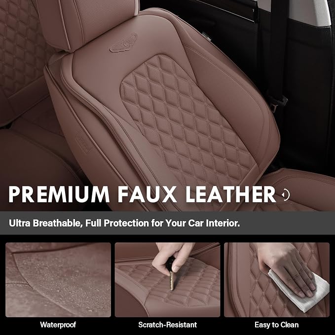 Coverado Front Seat Covers, Luxury Faux Leather Durable Anti-Scratch Cushions, Universal Fit for Cars, SUVs, Pickups, Waterproof Automotive Seat Covers, Car Accessories – Brown - Image 5