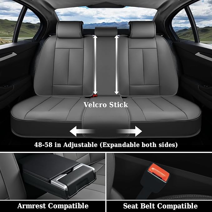Coverado Car Seat Covers Full Set, Premium Nappa Leather Seat Covers for Car, Waterproof Car Seat Protector with Lumbar Support, Automotive Seat Covers Universal Fit for Most Cars SUV Truck(Gray) - Image 4