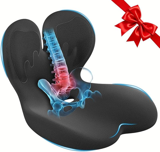 Thick Car Seat Cushion with Lumbar Support for Long Driving RV, Ergonomic Memory Foam Office Chair Cushion for Sciatica, Tailbone & Lower Back Relief, Ideal Gift for Drivers & Office Workers (Black) by AEGISCOVER