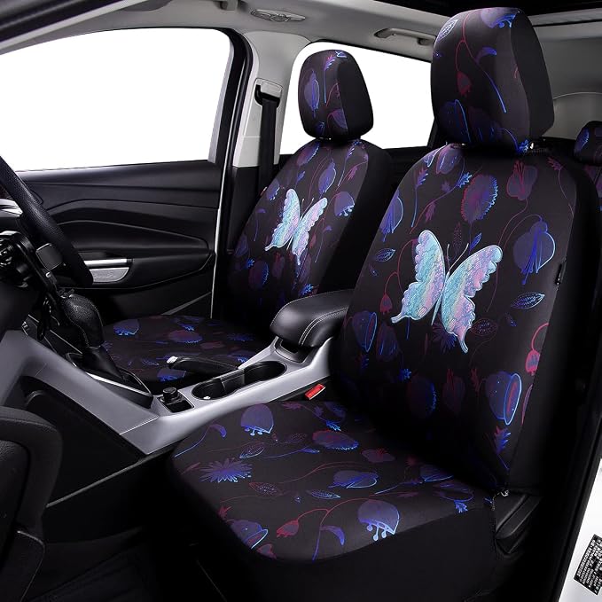 Flying Banner Butterfly car seat Covers ful Set Fashion Universal Lady Woman Female Rear Bench Split Colorized (Muti-Color, Full Set - Printing & Embriodery) - Image 2