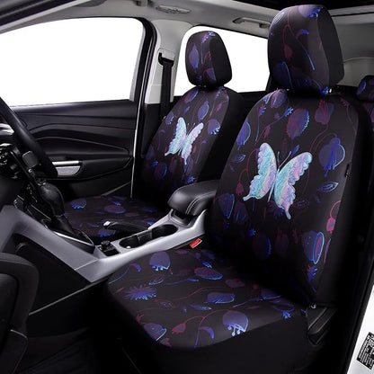 Flying Banner Butterfly car seat Covers ful Set Fashion Universal Lady Woman Female Rear Bench Split Colorized (Muti-Color, Full Set - Printing & Embriodery) - Image 2