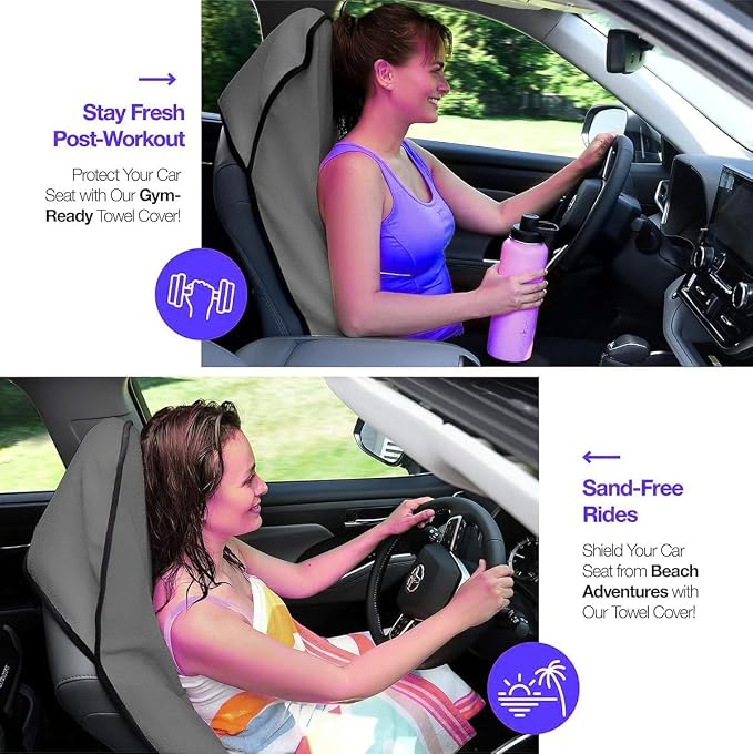 Waterproof Sweat Towel Car Seat Cover Sweat Carseat Protector,Perfect for Universal Anti-Slip Car Truck SUV Seat, Great for Post Gym Workout, Running, Swimming, Beach and Hiking (2pcs Gray) - Image 6