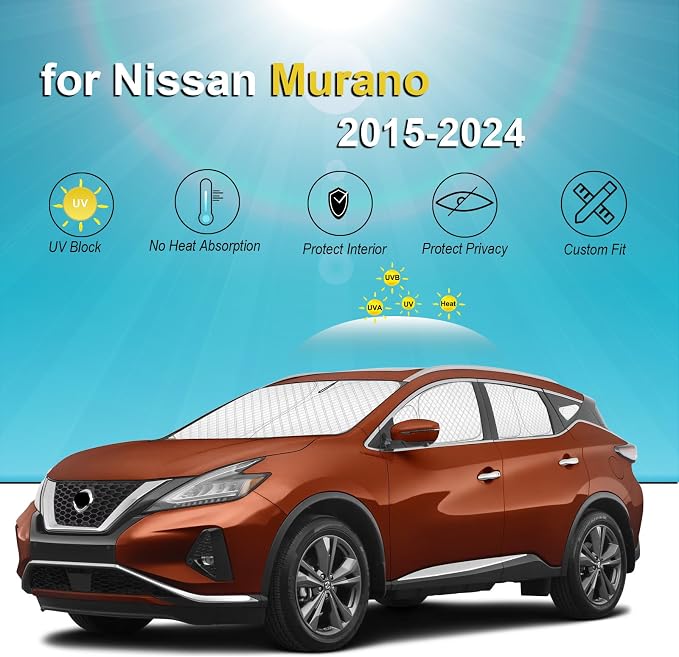 KMF 8pcs Thicken Sun Shades for Nissan Murano 2015-2024 Accessories, Full Car Window Covers Sunshade for Windshield Side Rear, UV Block and Blackout Privacy for Car Camping Outdoor - Image 5