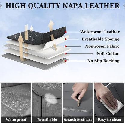 Coverado Car Seat Covers Front Seats, Luxury Nappa Leather Waterproof Seat Covers for Cars, Universal Front Seat Covers, Driver Seat Protector Automotive Interior Accessories Fit for Most Cars,(Gray) - Image 3