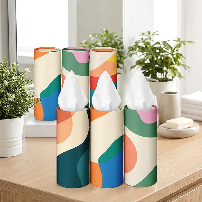 Arttown Car Tissue Holder for Cup Holder Facial Tissues 12 Pack Modern | Bulk 3-Ply,Refillable Marble Print Cylinder Tissue Boxes,Fit Car Home Office School (600 Sheets Total,50 Sheets Each) - Image 6