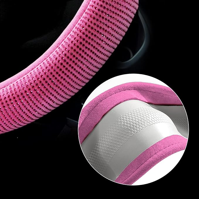 Steering Wheel Cover for Women Bling Bling Crystal Diamond Sparkling Car SUV Wheel Protector Universal Fit 15 Inch (Rose,Standard Size(14" 1/2-15" 1/4)) - Image 4