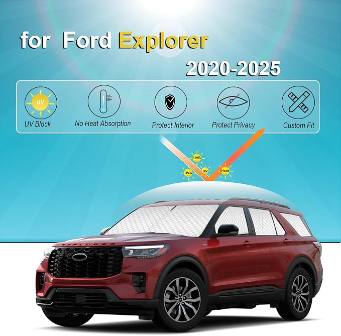 KMF 8pcs Thicken Sun Shades for Ford Explorer 2020-2025 Accessories, Full Car Window Covers Sunshade for Windshield Side Rear, Sun Visor UV Block and Protect Privacy Blackout for Camping Outdoor - Image 4