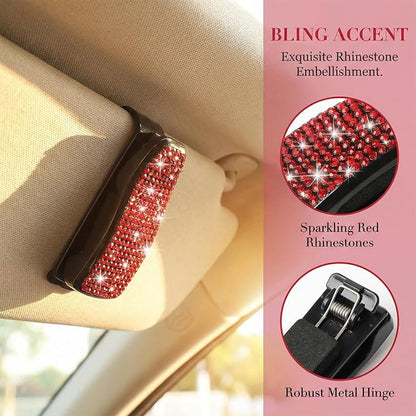 HZEL 2PCS Bling Sunglasses Holder for Car Visor, Crystal Rhinestone Sun Visor Eyeglasses and Ticket Card Mount Clip, Shiny Diamond Auto Glasses Hanger Holder, Universal for Vehicles (Dark Green) - Image 5