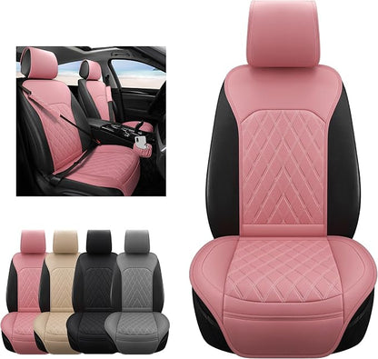 Front Car Seat Covers - Leather Seat Covers with Storage Pocket and Two Belt Pads, Anti-Slip Waterproof Universal Seat Covers for Cars Fit Cars Trucks SUV(Pink,2 Pack) - Image 8