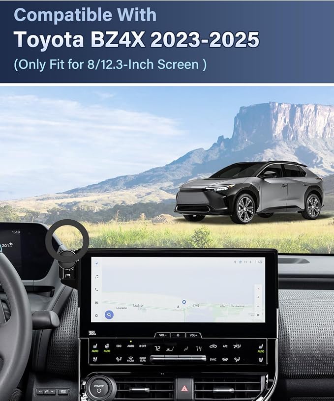 PZK Car Phone Holder for 2023-2026 Toyota BZ4X/ Subaru Solterra Accessories | Custom 8/12.3-Inch Screen Strong Magnetic MagSafe Toyota bz Car Phone Mount Fixed Clip 360° Rotation Not Affect Air Vent - Image 2