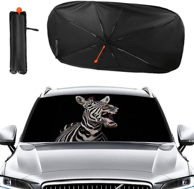 Funny Zebra Car Windshield Sun Shade Foldable Umbrella Auto Sunshade for Car Truck SUV-Blocks Sun Visor Protector-Keeps Your Vehicle Cool - Image 2