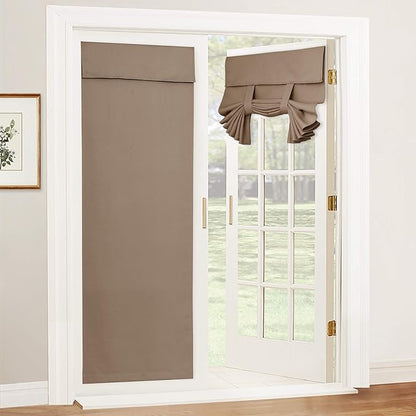 RYB HOME Blackout French Door Curtain, No Drill, W26 x L72, Mocha, 1 Panel | Self Adhesive, Privacy, Thermal Insulated, For Patio Kitchen Front Entry Front Back Door Glass Window, Renter Friendly by RYBHOME