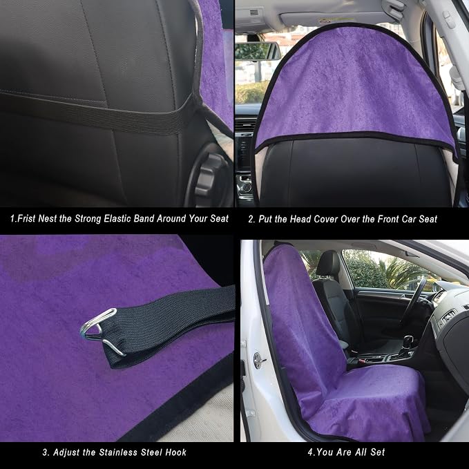 Sweat Towel Car Seat Cover Protector Front Seats for Gym Workout, Running, Swimming, Beach and Hiking, Waterproof Universal Seat Cover for Car, Trucks, Van & SUV (1, Purple, Front) - Image 4