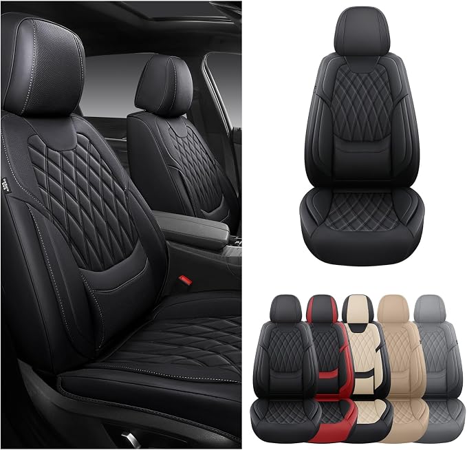 FREESOO Front Seat Covers Faux Leather Waterproof Universal Fit Black | faux leather front seat covers, breathable waterproof, lumbar support, universal fit sedans hatchbacks pickups - Image 8