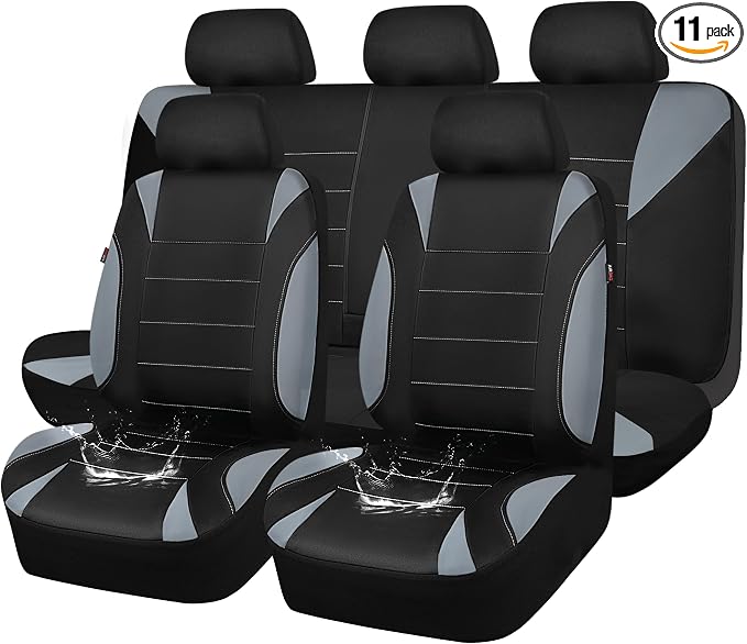 CAR PASS Waterproof Car Seat Covers Full Sets, Universal Fit Seat Covers for Cars, EVA Neoprene Seat Cover Set Full Sets, Interior Covers for Auto SUV,Vans,sedans, Trucks,(Black and Gray) by CARPASS