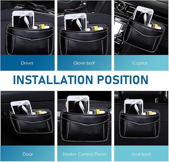 Car Seat Side Pocket Organizer, Premium PU Leather Auto Console Side Pocket, Universal Gap Bag & Pen Holder for Car, Mini Storage Pouch for Phone, Sunglass, Document and Automotive Tray(Black) - Image 6