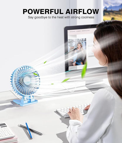 JZCreater USB Desk Fan, Portable Fan Mini, 3 Speeds Desktop Table Cooling, Plug in Power, Rotation Strong Wind, Quiet Personal Small Fan for Home Desktop Office Travel Bedroom, Sky Blue - Image 2