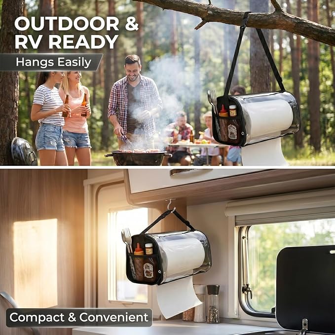 Hanging Portable Paper Towel Holder: Water-Repellent Toilet Paper Holder | Enclosed Cat Proof No-Drill Wall Mount Tissue Dispenser for RV, Car, Camping, Travel, Overlanding Bathroom & Outdoor Use - Image 4