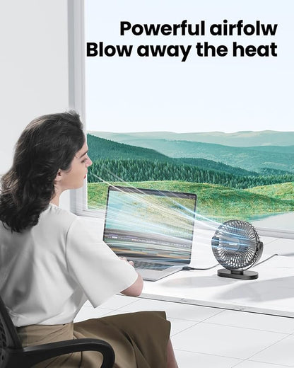 Gaiatop USB Desk Fan, 5.5 Inch Quiet 3 Speeds Small Portable Fan Black | USB Powered, 5ft Cable, Mini Personal Desktop Table Fans, Powerful Cooling for Home, Office, Travel, Car, Indoor, Outdoor - Image 2