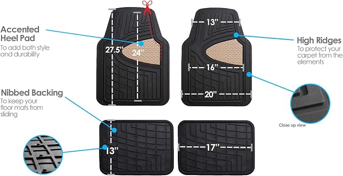 FH Group Automotive Floor Mats - Heavy-Duty Rubber Floor Mats for Cars, Universal Fit Full Set, Climaproof Floor Mats, Trimmable Floor Mats for Most Sedan, SUV, Truck Floor Mats Beige - Image 3