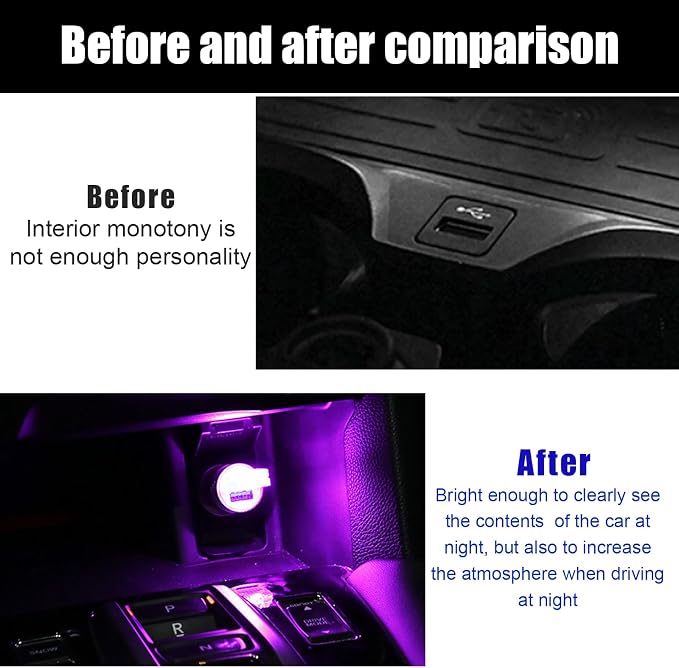 5 PCS USB LED Car Interior Atmosphere Lamp, Portable Mini LED Night Light, Plug-in USB Interface Trunk Ambient Lighting Kit, Universal Interior Car Accessories (Blue+Red+Ice Blue+White+Purple) - Image 5