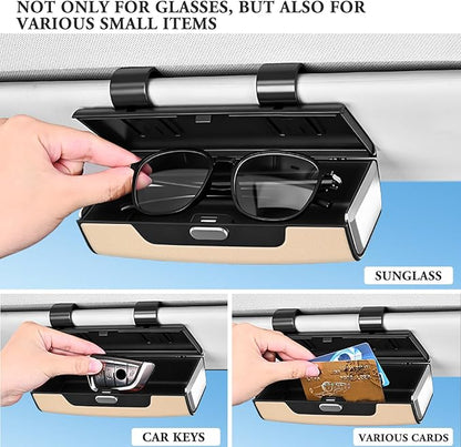 Sunglass Holder For Car Visor,Button-Open Sunglass Case For Car Visor,Car Sunglass Holder With Card Storage Function Suitable For Truck And Sedan To Place Sunglass (Beige) - Image 6