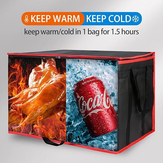 Bodaon Insulated Food Delivery Bag, XXX-Large Grocery Bags, Black-Red, 1Pk | Grocery Tote Insulation Bag for Catering/Drivers for Hot and Cold Meal, Pizza Warmer, Cooler Bag, Food Warmers for Parties - Image 5