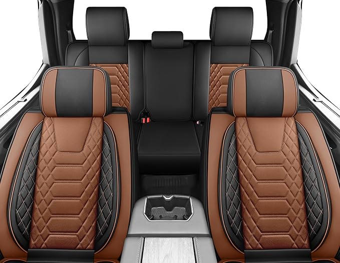 FREESOO Custom for Toyota Tundra Seat Covers 2022-2026 Crewmax Double Cab | Custom Fit, Full Set, 60/40 Split Bench, Waterproof Leather, for Truck Toyota Tundra Accessories, BlackBrown - Image 6