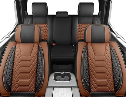 FREESOO Custom for Toyota Tundra Seat Covers 2022-2026 Crewmax Double Cab | Custom Fit, Full Set, 60/40 Split Bench, Waterproof Leather, for Truck Toyota Tundra Accessories, BlackBrown - Image 6