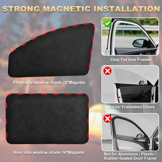 Magnetic Suede Car Window Shades, 4PCS Side Window Covers | Blocks UV Rays and Heat, Full Blackout Privacy Protection, Ideal for Baby Sleep and Car Camping, Universal Fit - Image 6
